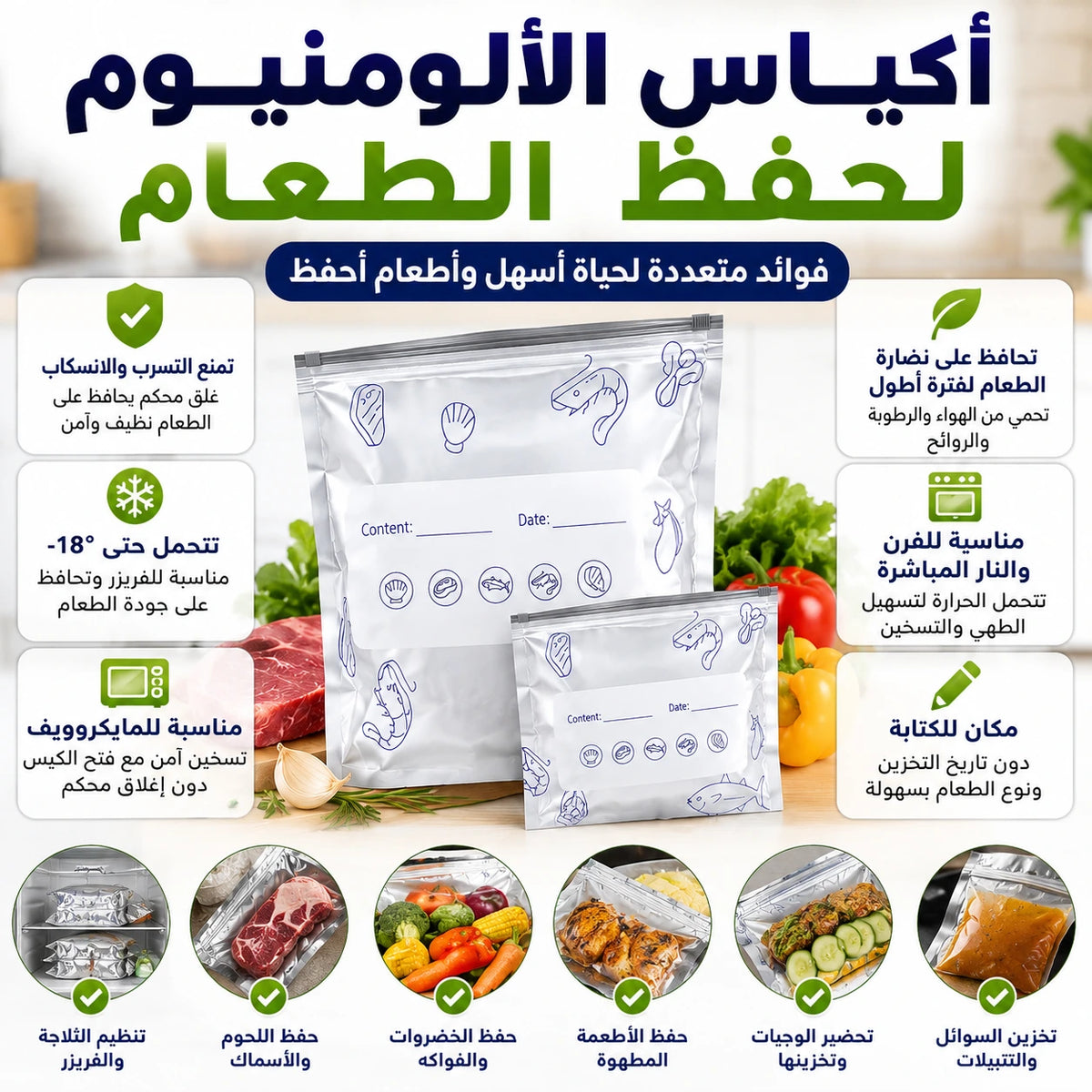 أكياس الألومنيوم لحفظ الطعام – 10 قطع