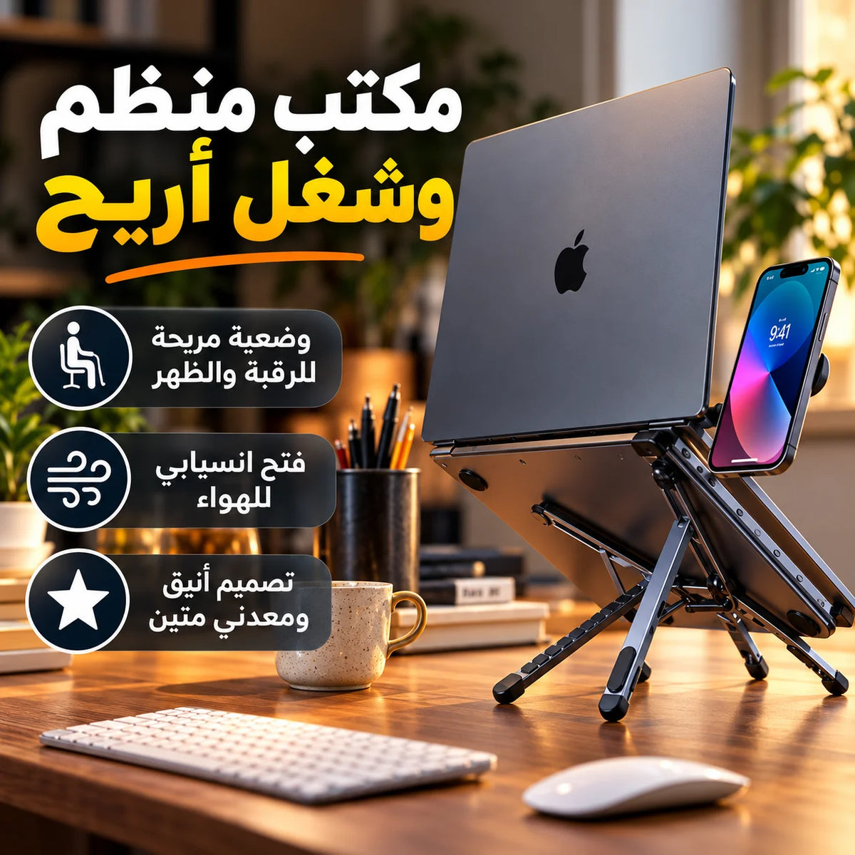 حامل اللابتوب والموبايل المغناطيسي 4 في 1 – قابل للطي وتعديل الارتفاع