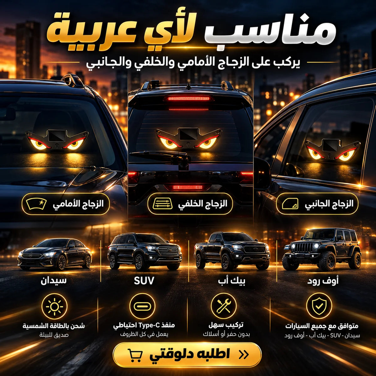 Solar Powered Evil Eyes Car Window Warning Light