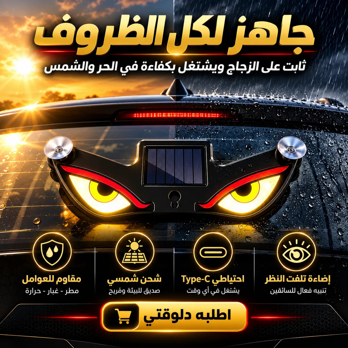 Solar Powered Evil Eyes Car Window Warning Light