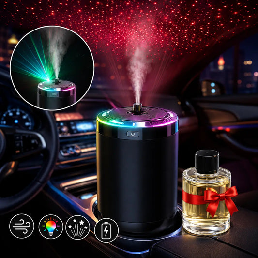🚗✨ معطر السيارة الذكي (4 في 1) مع إضاءة (RGB) وبروجكتور نجوم +  🎁